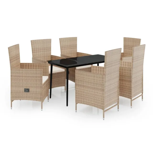 Ensemble à manger de jardin avec coussins 7 pcs Beige