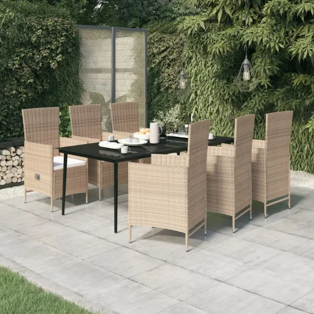 Ensemble à manger de jardin avec coussins 7 pcs Beige