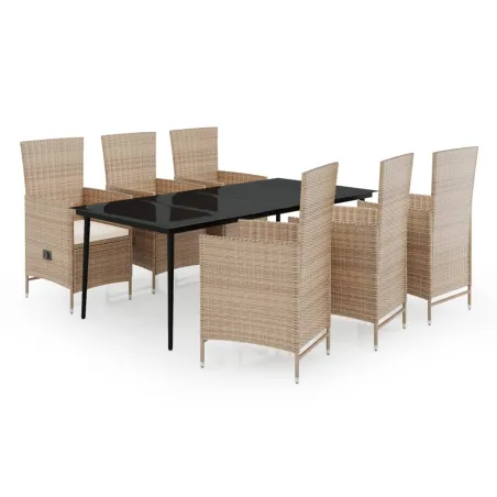 Ensemble à manger de jardin avec coussins 7 pcs Beige