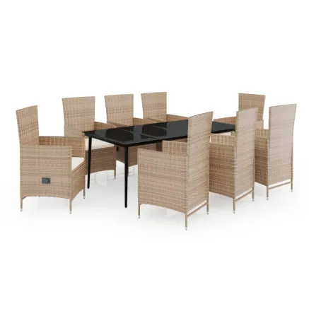 Ensemble à manger de jardin avec coussins 9 pcs Beige 2