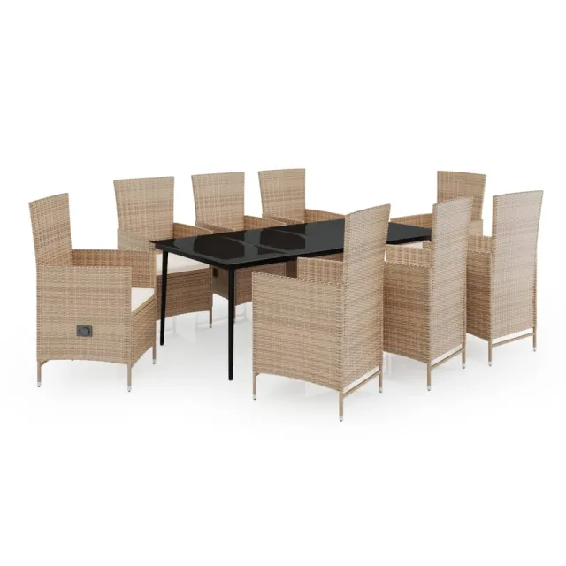 Ensemble à manger de jardin avec coussins 9 pcs Beige