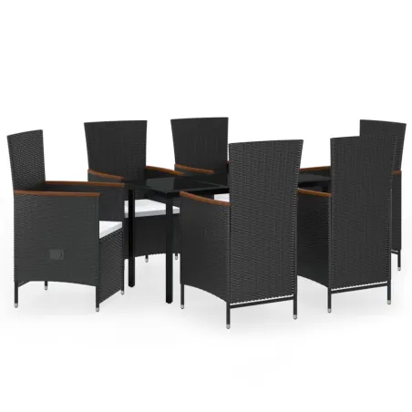Ensemble à manger de jardin avec coussins 7 pcs Noir
