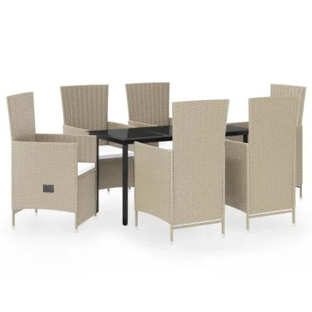 Ensemble à manger de jardin avec coussins 7 pcs Beige 2