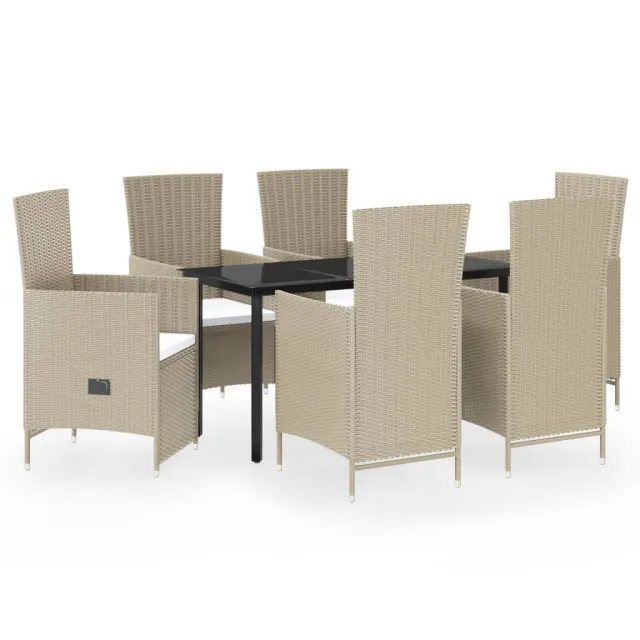 Ensemble à manger de jardin avec coussins 7 pcs Beige