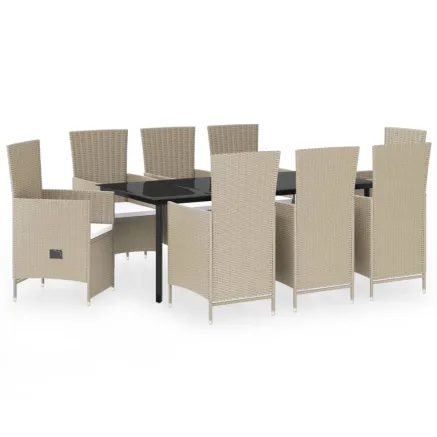 Ensemble à manger de jardin avec coussins 9 pcs Beige 2