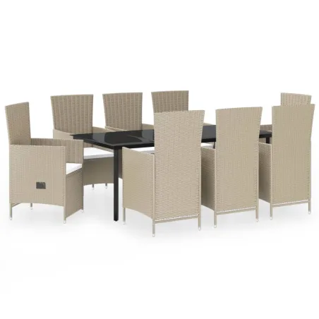 Ensemble à manger de jardin avec coussins 9 pcs Beige