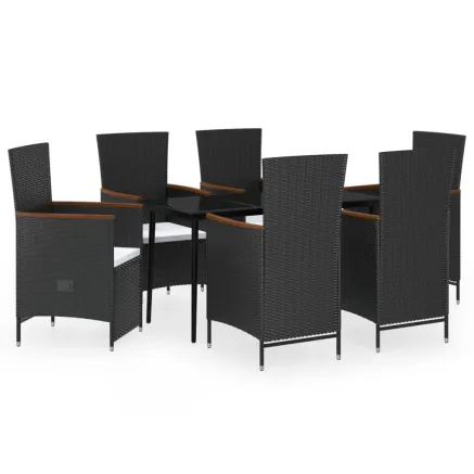 Ensemble à manger de jardin avec coussins 7 pcs Noir 2