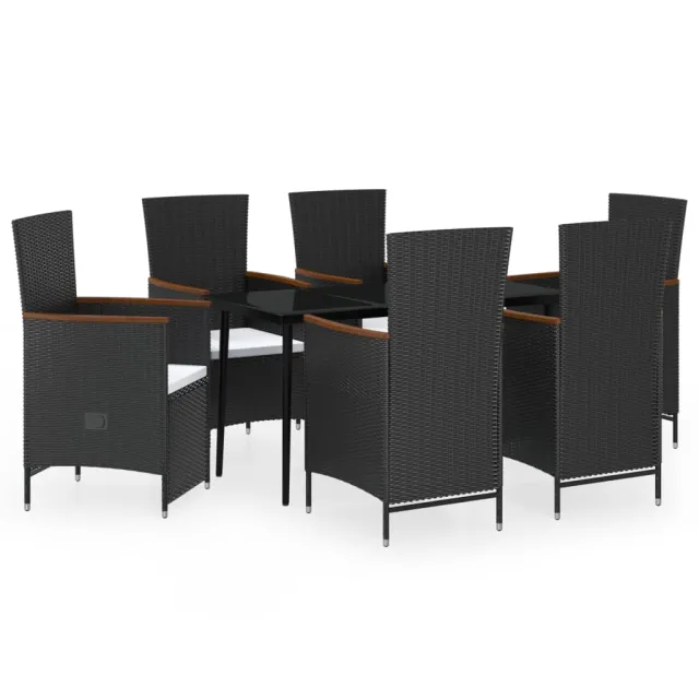 Ensemble à manger de jardin avec coussins 7 pcs Noir