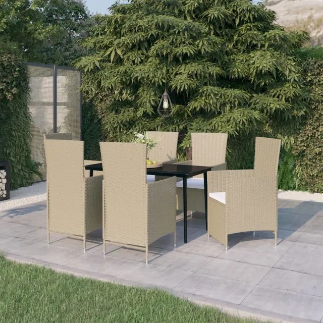 Ensemble à manger de jardin avec coussins 7 pcs Beige