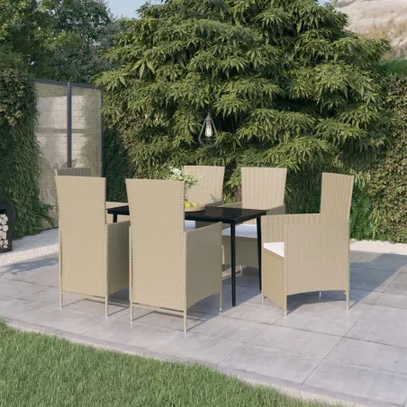 Ensemble à manger de jardin avec coussins 7 pcs Beige