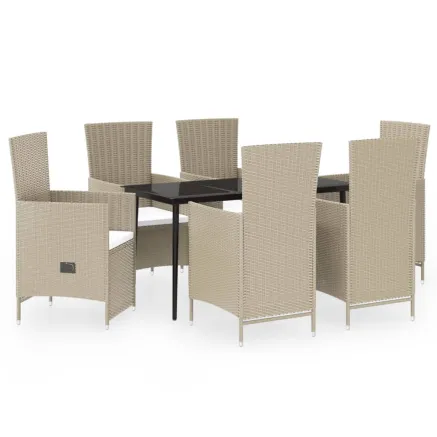 Ensemble à manger de jardin avec coussins 7 pcs Beige 2