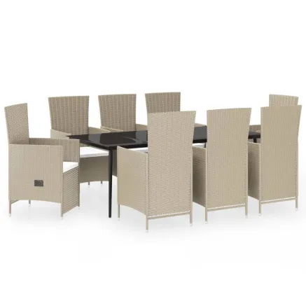 Ensemble à manger de jardin avec coussins 9 pcs Beige 2