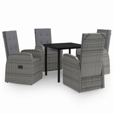 Ensemble à manger de jardin avec coussins 5 pcs Gris 2