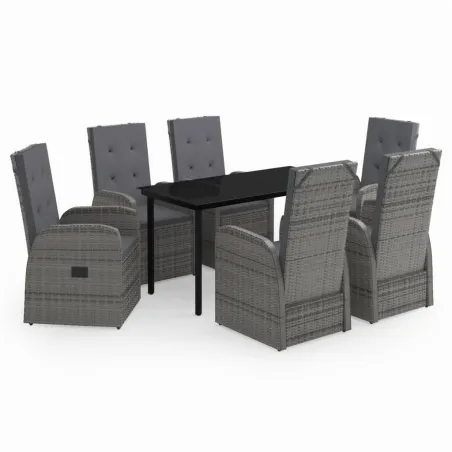 Ensemble à manger de jardin avec coussins 7 pcs Gris