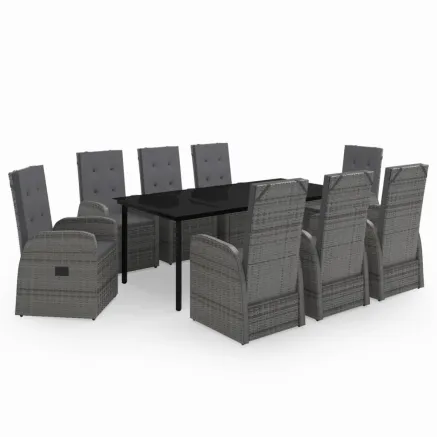 Ensemble à manger de jardin avec coussins 9 pcs Gris 2