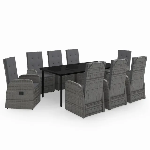 Ensemble à manger de jardin avec coussins 9 pcs Gris