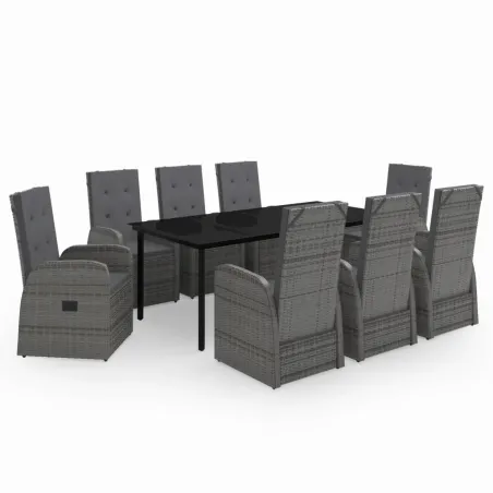 Ensemble à manger de jardin avec coussins 9 pcs Gris