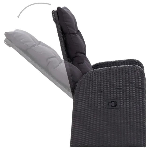 Ensemble à manger de jardin avec coussins 3 pcs noir