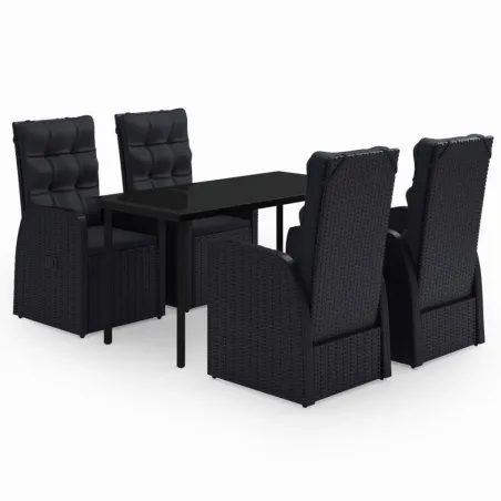 Ensemble à manger de jardin avec coussins 5 pcs Noir