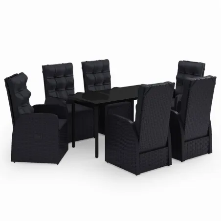 Ensemble à manger de jardin avec coussins 7 pcs Noir