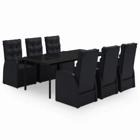 Ensemble à manger de jardin avec coussins 7 pcs Noir