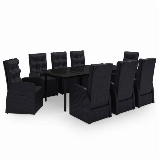 Ensemble à manger de jardin avec coussins 9 pcs noir
