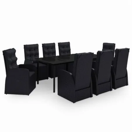 Ensemble à manger de jardin avec coussins 9 pcs noir