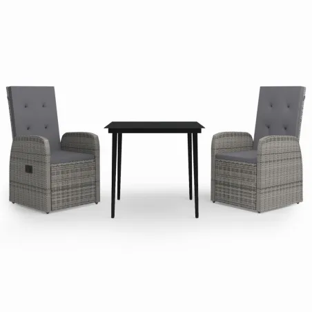 Ensemble à manger de jardin avec coussins 3 pcs Gris