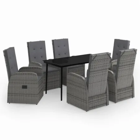 Ensemble à manger de jardin avec coussins 7 pcs Gris