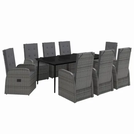 Ensemble à manger de jardin avec coussins 9 pcs Gris 2