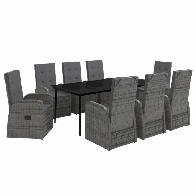 Ensemble à manger de jardin avec coussins 9 pcs Gris