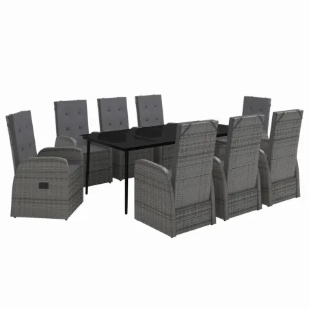Ensemble à manger de jardin avec coussins 9 pcs Gris