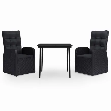 Ensemble à manger de jardin avec coussins 3 pcs noir 2