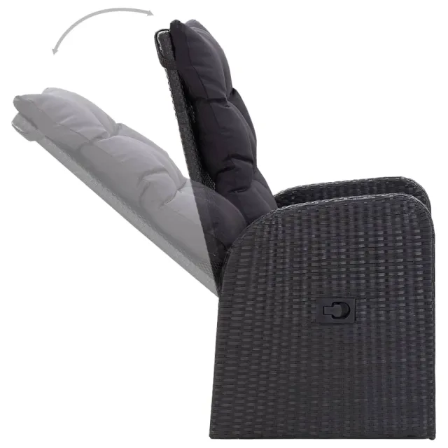 Ensemble à manger de jardin avec coussins 3 pcs noir