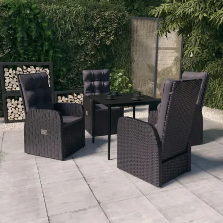 Ensemble à manger de jardin avec coussins 5 pcs Noir