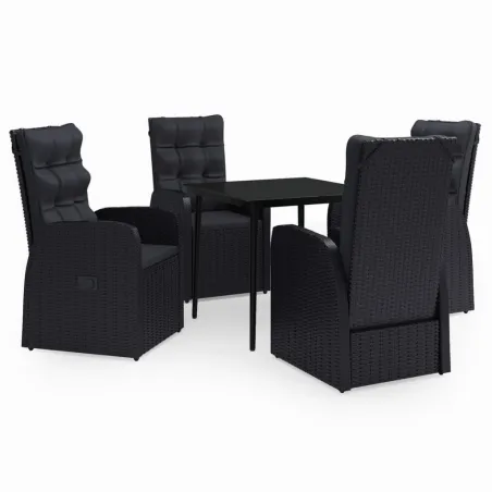 Ensemble à manger de jardin avec coussins 5 pcs Noir