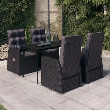 Ensemble à manger de jardin avec coussins 5 pcs Noir