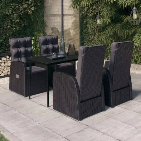 Ensemble à manger de jardin avec coussins 5 pcs Noir