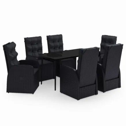 Ensemble à manger de jardin avec coussins 7 pcs Noir 2