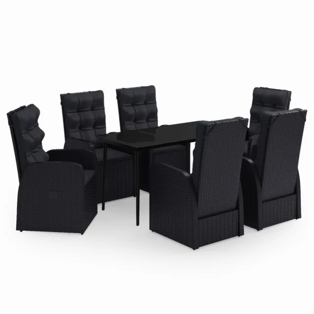 Ensemble à manger de jardin avec coussins 7 pcs Noir