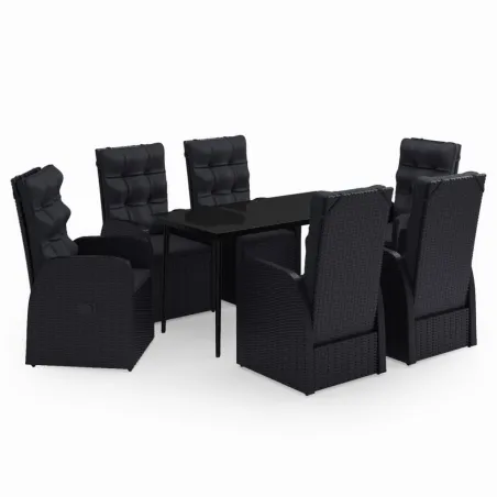Ensemble à manger de jardin avec coussins 7 pcs Noir