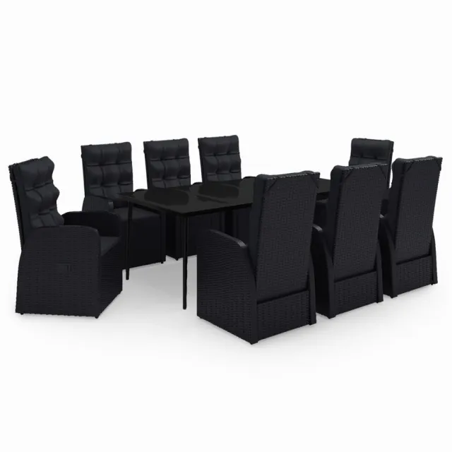 Ensemble à manger de jardin avec coussins 9 pcs noir