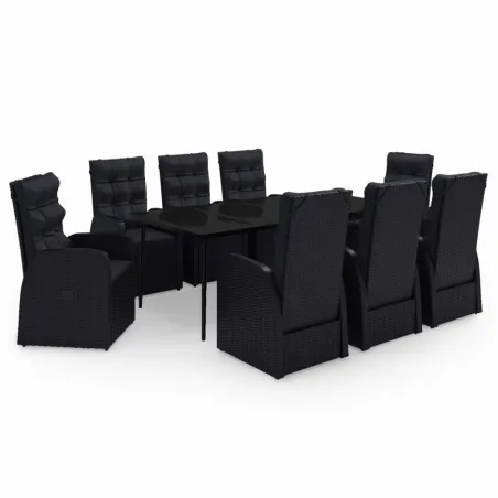 Ensemble à manger de jardin avec coussins 9 pcs noir