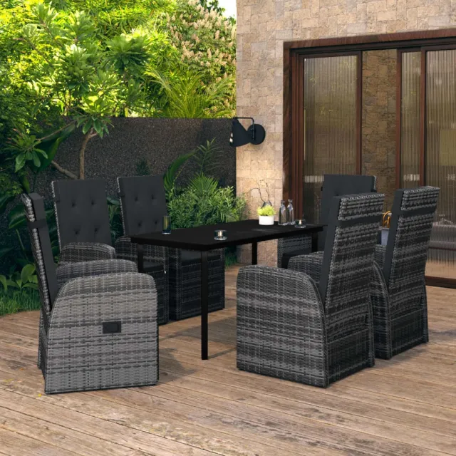 Ensemble à manger de jardin avec coussins 7 pcs Gris