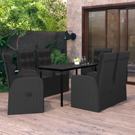 Ensemble à manger de jardin avec coussins 7 pcs Noir