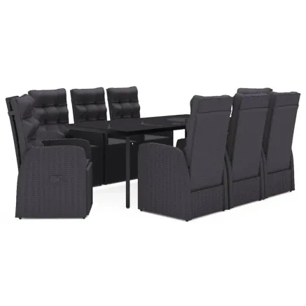 Ensemble à manger de jardin avec coussins 9 pcs noir 2