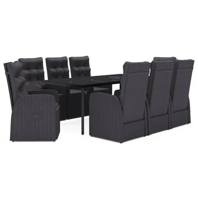 Ensemble à manger de jardin avec coussins 9 pcs noir