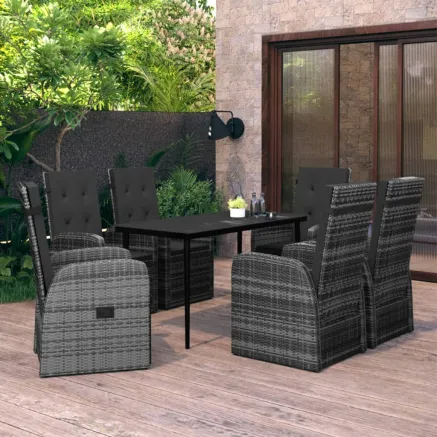 Ensemble à manger de jardin avec coussins 7 pcs Gris