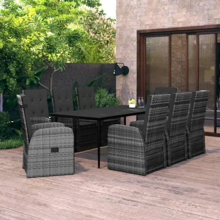 Ensemble à manger de jardin avec coussins 9 pcs Gris