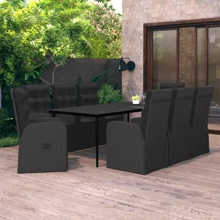 Ensemble à manger de jardin avec coussins 9 pcs noir
